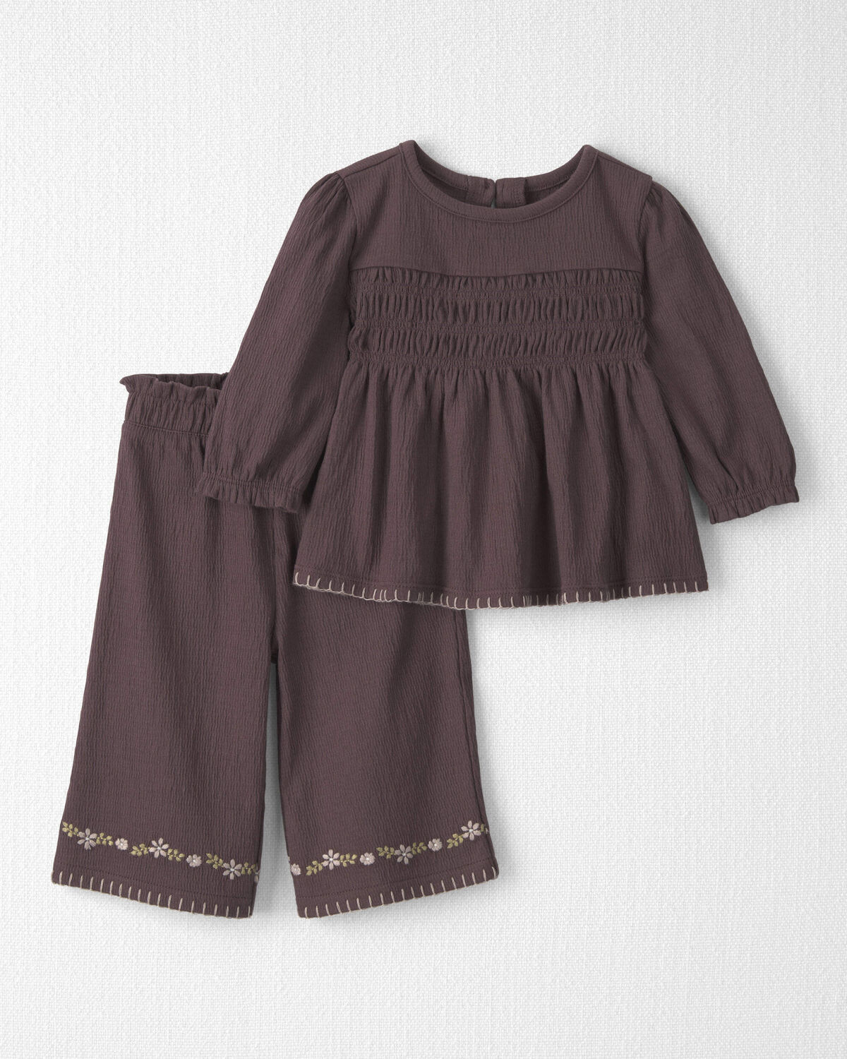 Baby Girl 2-Piece Organic Cotton Smocked Top & Pant Set 1 Baby Girl 2-Piece Organic Cotton Smocked Top & Pant Set