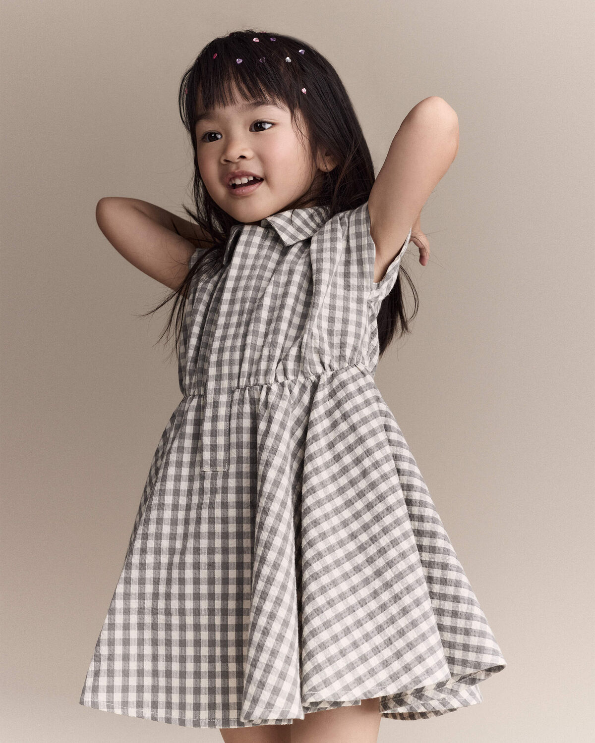 Toddler Girl Avenue Twirl™ Scalloped Dress in Gingham - Grey 3 Toddler Girl Avenue Twirl™ Scalloped Dress in Gingham - Grey