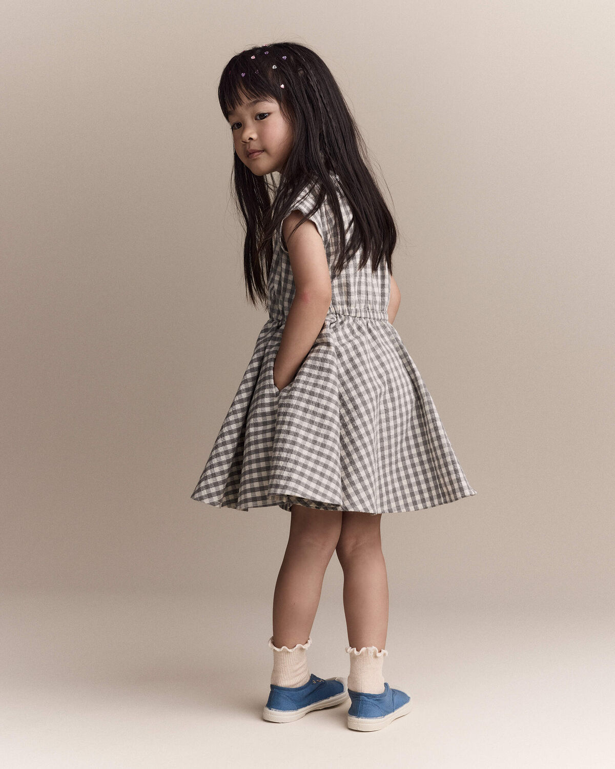 Toddler Girl Avenue Twirl™ Scalloped Dress in Gingham - Grey 4 Toddler Girl Avenue Twirl™ Scalloped Dress in Gingham - Grey