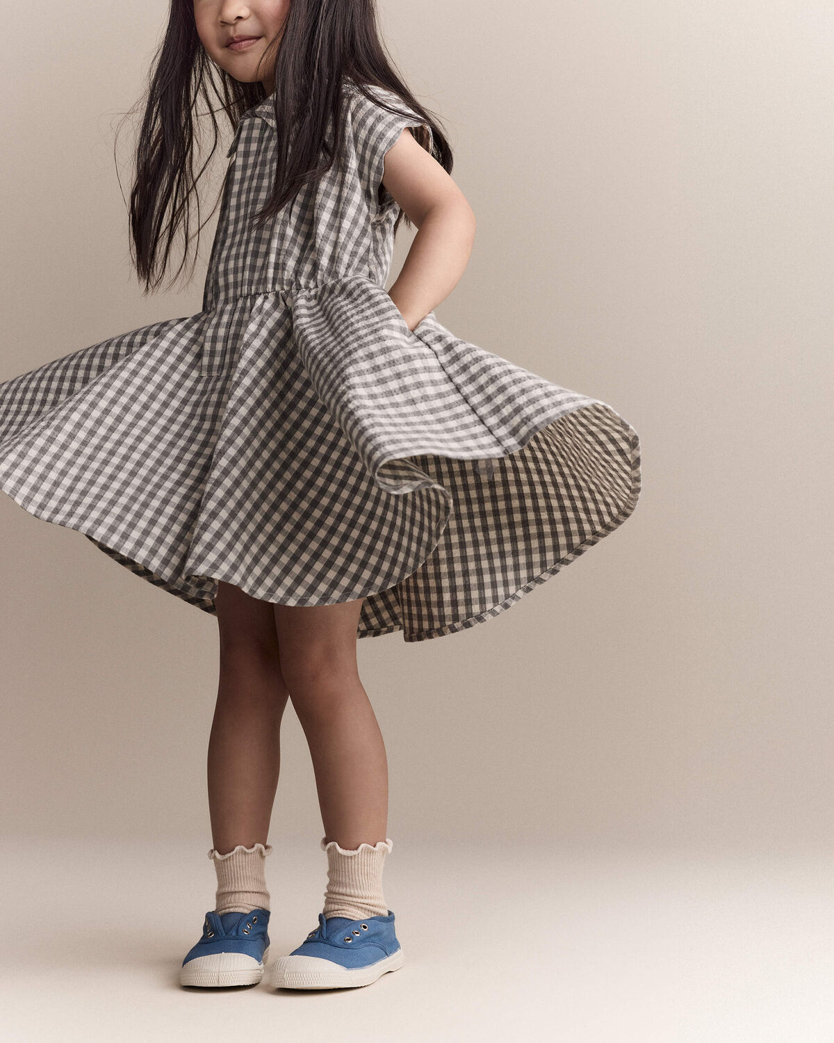 Toddler Girl Avenue Twirl™ Scalloped Dress in Gingham - Grey 5 Toddler Girl Avenue Twirl™ Scalloped Dress in Gingham - Grey