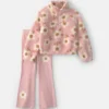 Girls 2-Piece Floral Teddy Fleece Layering Set - Pink