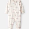 Baby Girl Train Print 100% Cotton Long-Sleeve Snug Fit Sleep & Play Pajamas - Cream