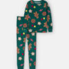 Kids 2-Piece Christmas Gingerbread DreamPlush Snug Fit Pajama Set - Green