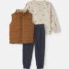 Toddler Boy 3-Piece Fleece Long-Sleeve Top & Pant Set - Brown/Cream 7 Toddler Boy 3-Piece Fleece Long-Sleeve Top & Pant Set - Brown/Cream