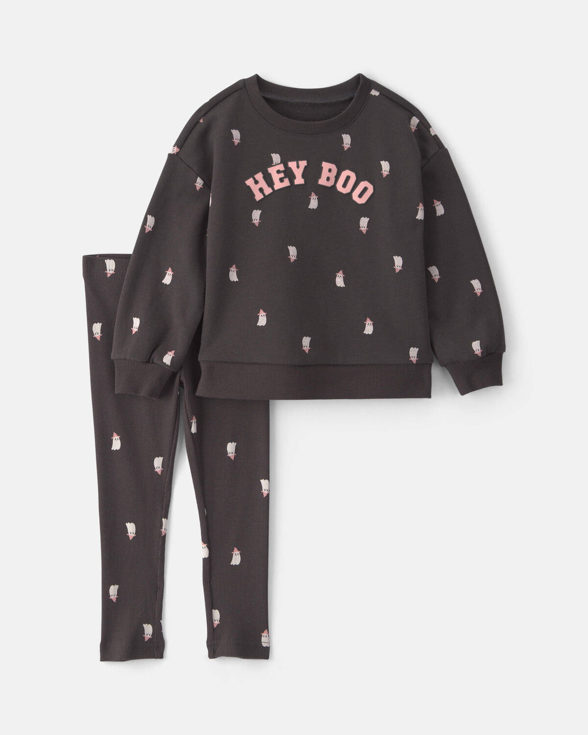 Toddler Girl Halloween 'Hey Boo' French Terry Pullover & Pant Set - Black 1 Toddler Girl Halloween 'Hey Boo' French Terry Pullover & Pant Set - Black