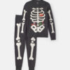 Adult 2-Piece Halloween Glow in the Dark Skeleton 100% Cotton Snug Fit Pajama Set - Charcoal