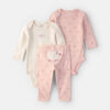 Baby Girl 3-Piece Sheep Long-Sleeve Bodysuit & Pant Set - Pink/Cream