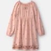 Girls Floral Twill Long-Sleeve Dress - Pink 6 Girls Floral Twill Long-Sleeve Dress - Pink