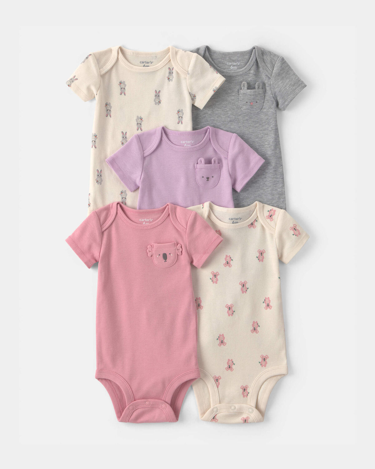 Baby Girl 5-Pack Bunny Multipack Bodysuits - Pink/Ivory 1 Baby Girl 5-Pack Bunny Multipack Bodysuits - Pink/Ivory