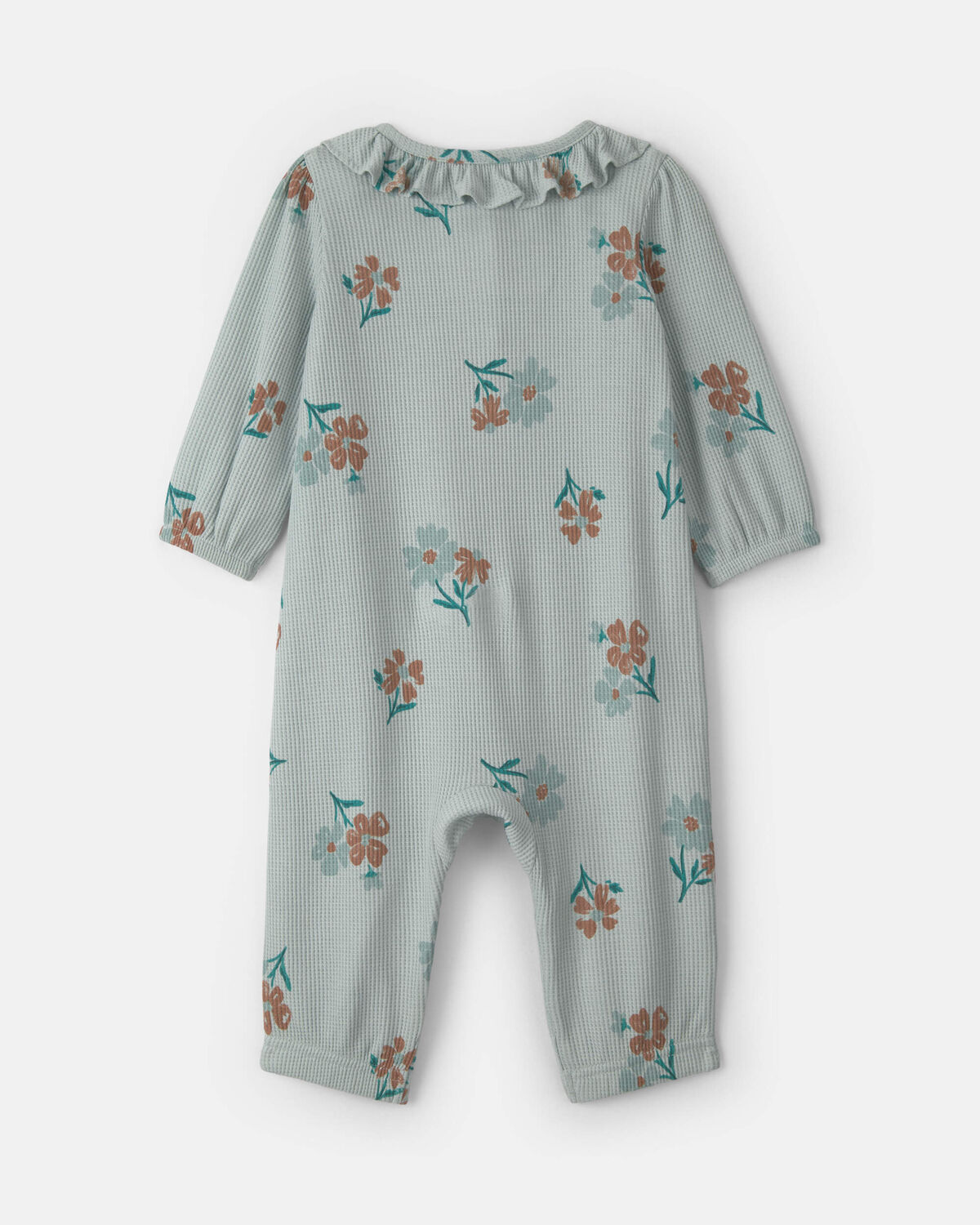 Baby Girl Floral Thermal Long-Sleeve Jumpsuit - Green