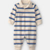 Baby Boy Striped French Terry Long-Sleeve Jumpsuit - Blue/Cream