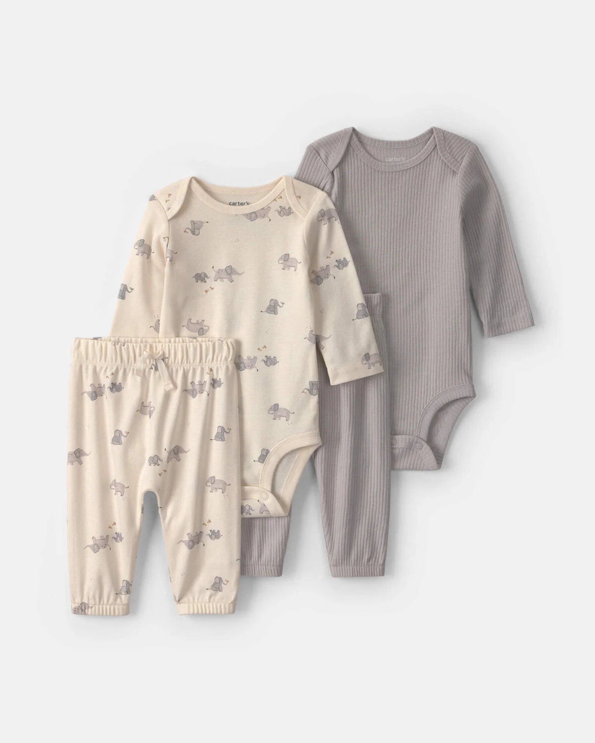 Baby 4-Piece Elephant Long-Sleeve Bodysuit & Pant Set - Grey 1 Baby 4-Piece Elephant Long-Sleeve Bodysuit & Pant Set - Grey