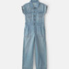 Girls Denim Short-Sleeve Jumpsuit - Light Wash
