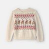 Toddler Girl Reindeer Fair Isle Sweater - Cream