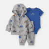Baby Boy 3-Piece 'Go Team!' Football Fleece Layering Set - Grey/Blue