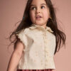 Toddler Girl Sleeveless Button-Down Top in Dot Print - Cream