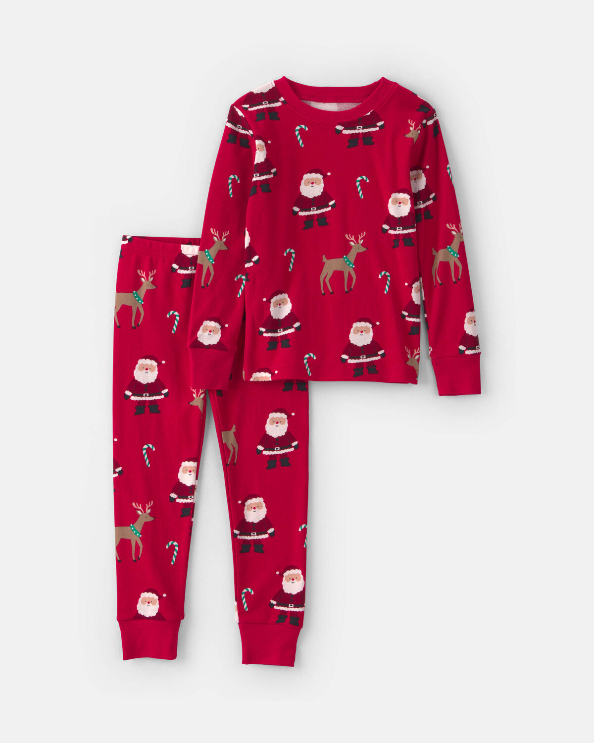 Toddler 2-Piece Beige Santa Christmas 100% Cotton Snug Fit Pajama Set - Red 1 Toddler 2-Piece Beige Santa Christmas 100% Cotton Snug Fit Pajama Set - Red