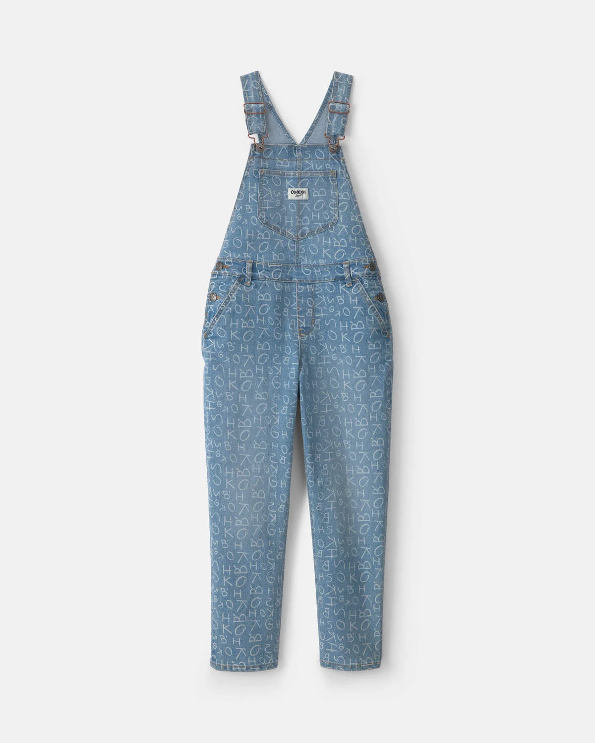 Girls Alphabet Denim Overalls - Light Wash
