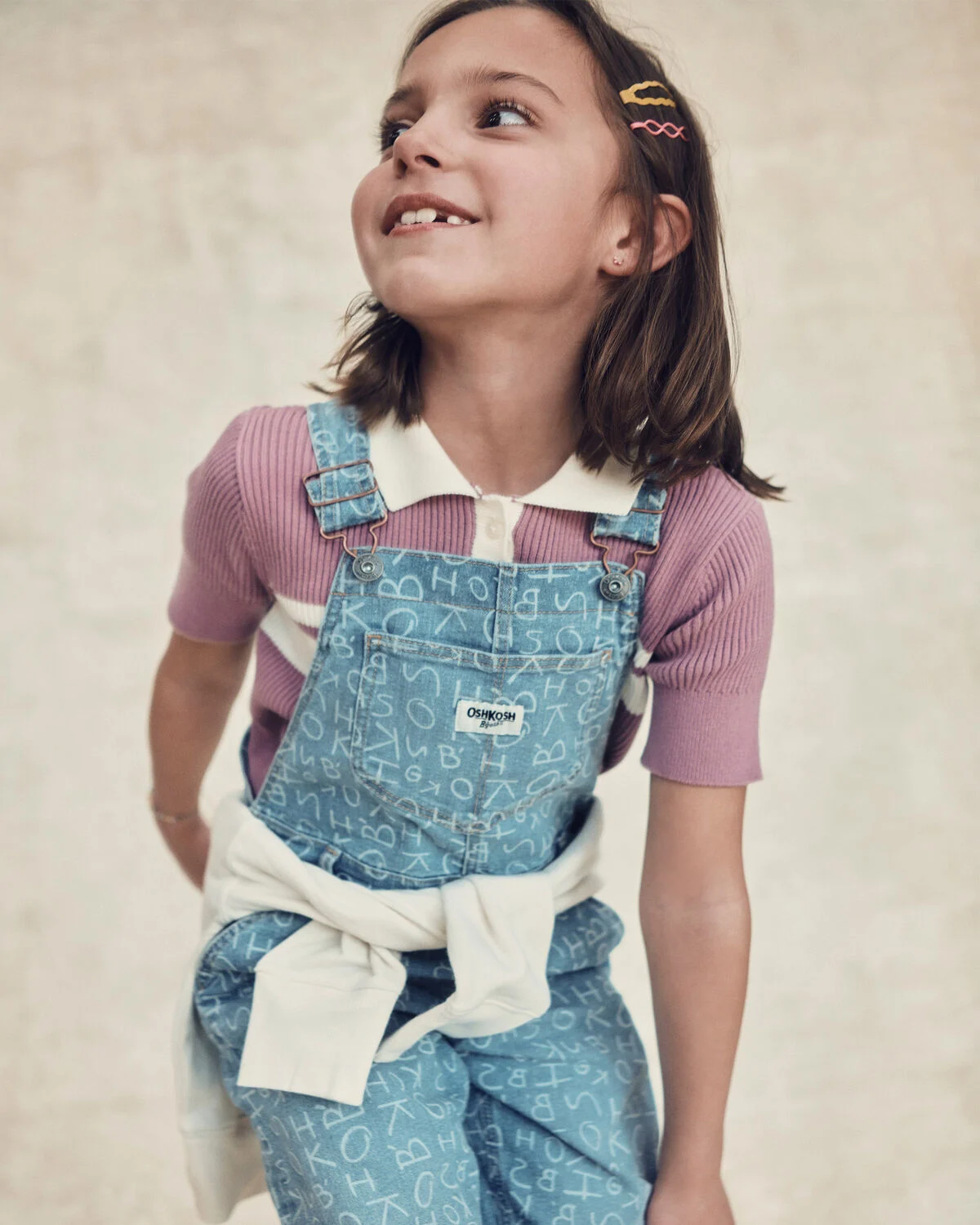 Girls Alphabet Denim Overalls - Light Wash