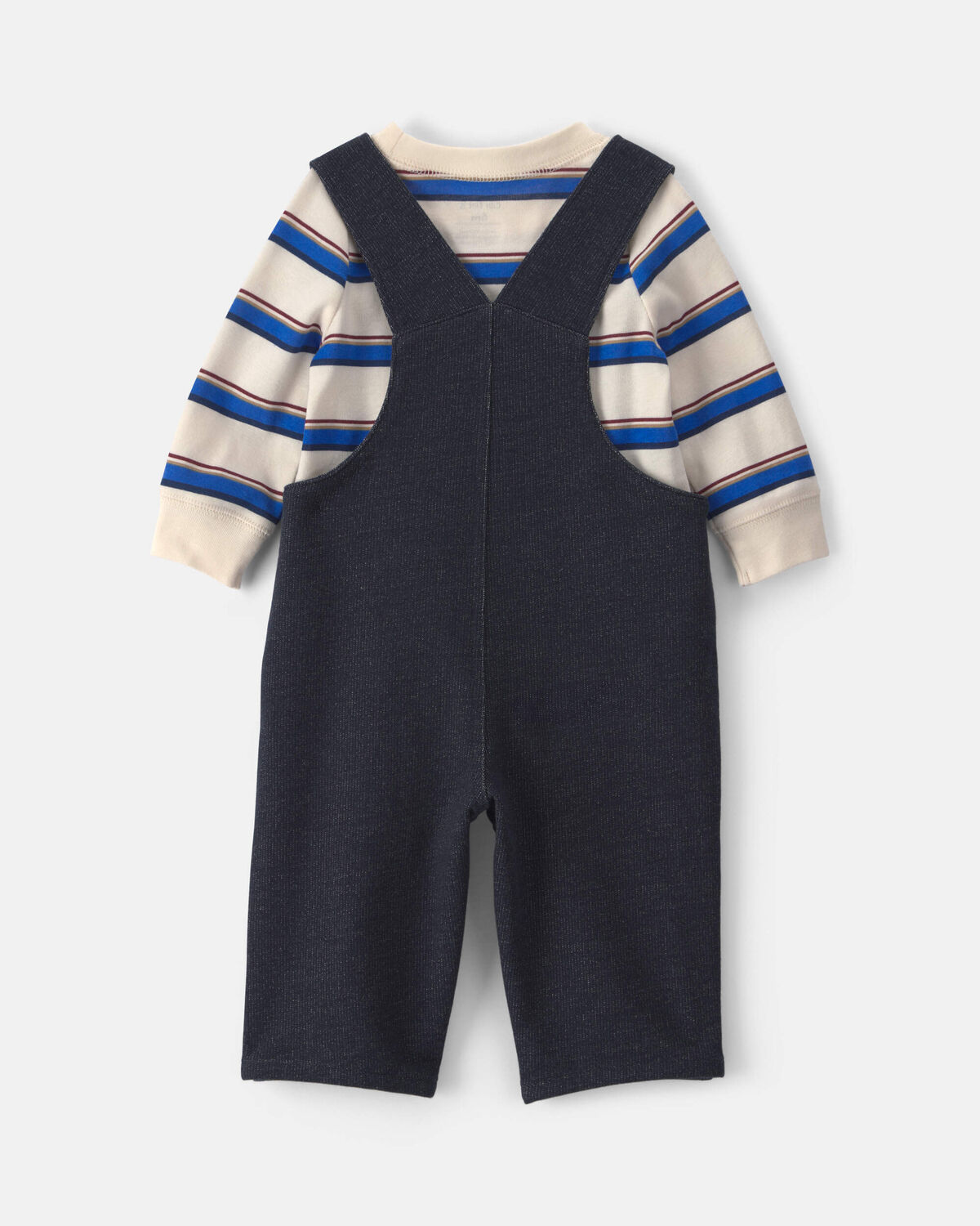 Baby Boy 2-Piece Striped French Terry Long-Sleeve Overall Set - Indigo/Cream