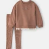 Toddler Girl 2-Piece Floral Fleece Sweatshirt & Pant Set - Brown