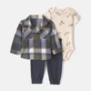 Baby Boy 3-Piece Plaid Fleece Layering Set - Green/Navy Blue 7 Baby Boy 3-Piece Plaid Fleece Layering Set - Green/Navy Blue
