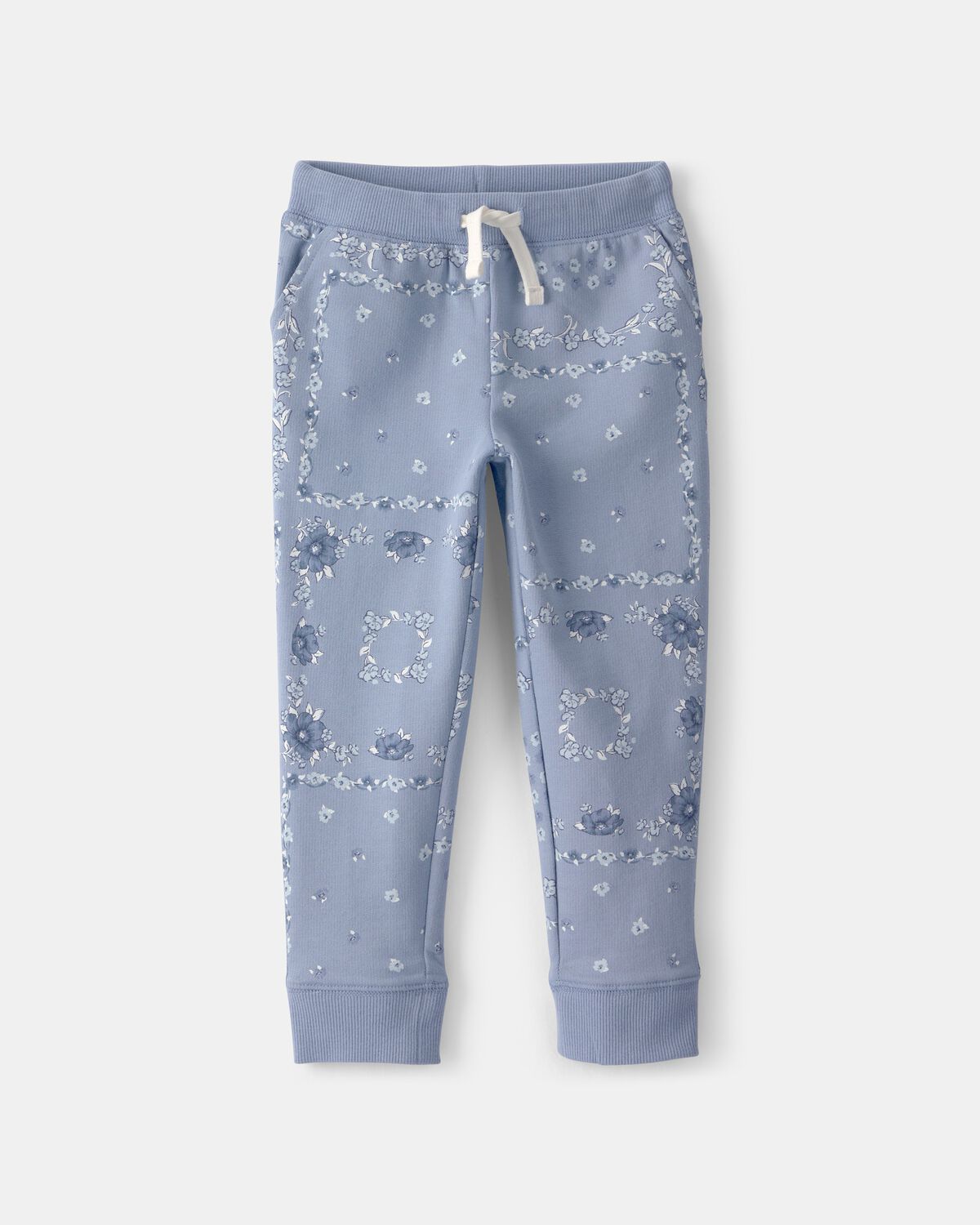 Toddler Girl Floral Drawstring Knit Joggers - Blue 1 Toddler Girl Floral Drawstring Knit Joggers - Blue