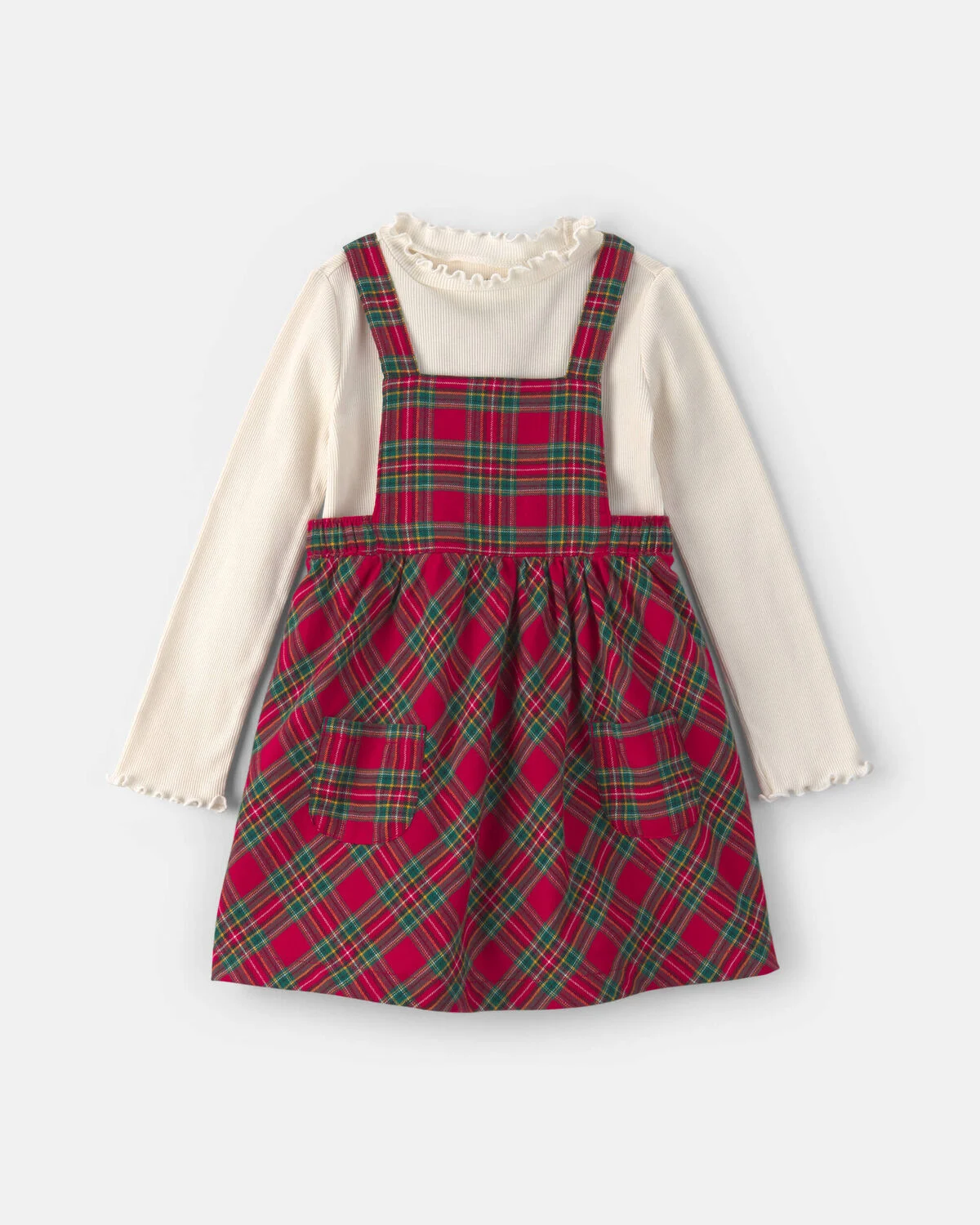 Toddler Girl 2-Piece Plaid Dress Set - Red/Cream 1 Toddler Girl 2-Piece Plaid Dress Set - Red/Cream