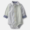 Baby Boy Poplin Long-Sleeve Button-Down Bodysuit - Blue/Green 11 Baby Boy Poplin Long-Sleeve Button-Down Bodysuit - Blue/Green