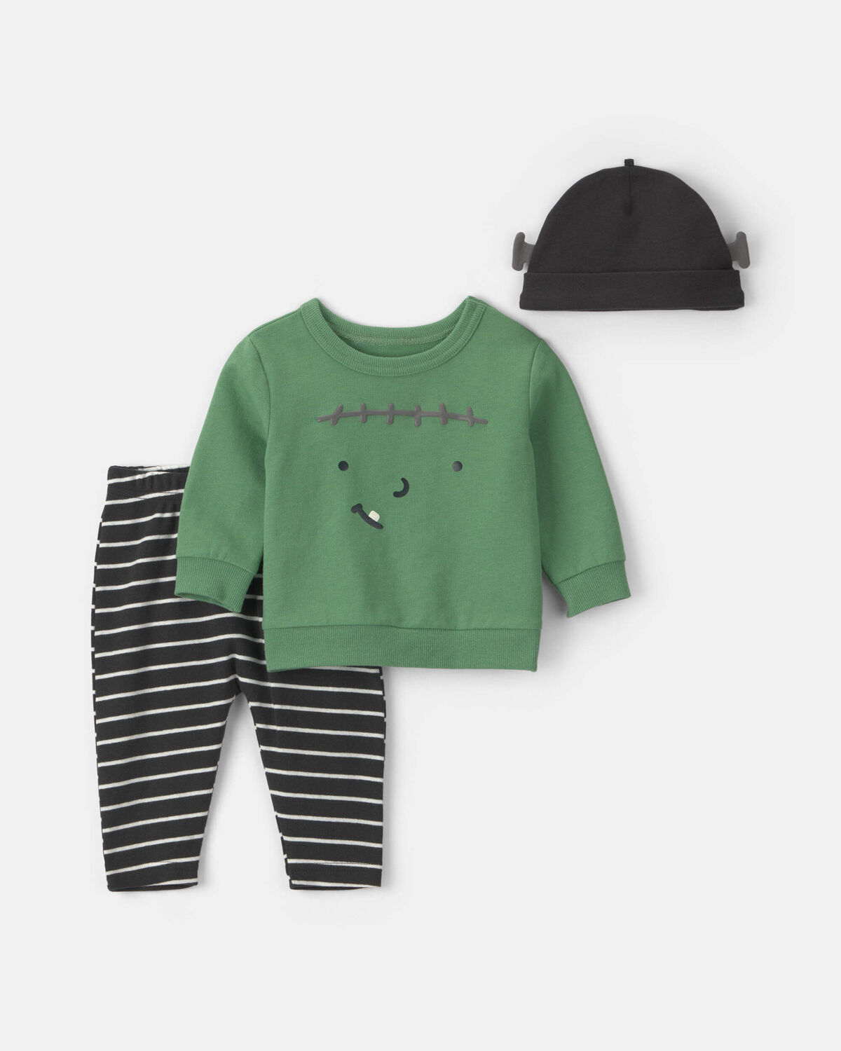 Baby 3-Piece Halloween Monster Top & Pant Set - Green/Black 1 Baby 3-Piece Halloween Monster Top & Pant Set - Green/Black