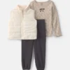 Toddler Girl 3-Piece Bow Polka Dots Fleece Long-Sleeve Layering Set - Brown/Cream