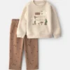 Toddler Boy 2-Piece 'My Best Buddy' Dog Fleece Sweatshirt & Pant Set - Cream/Brown