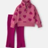 Toddler Girl 2-Piece Heart Fleece Quarter Zip & Pant Set - Pink