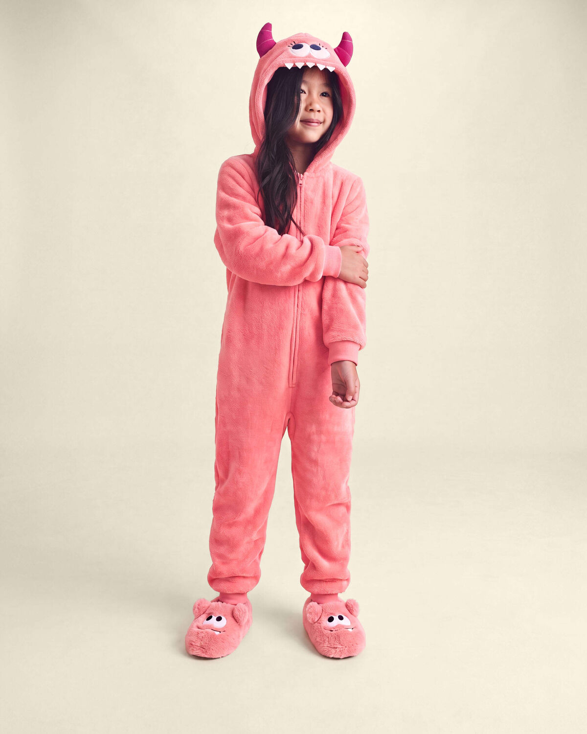 Girls Cozy Monster Slippers - Pink