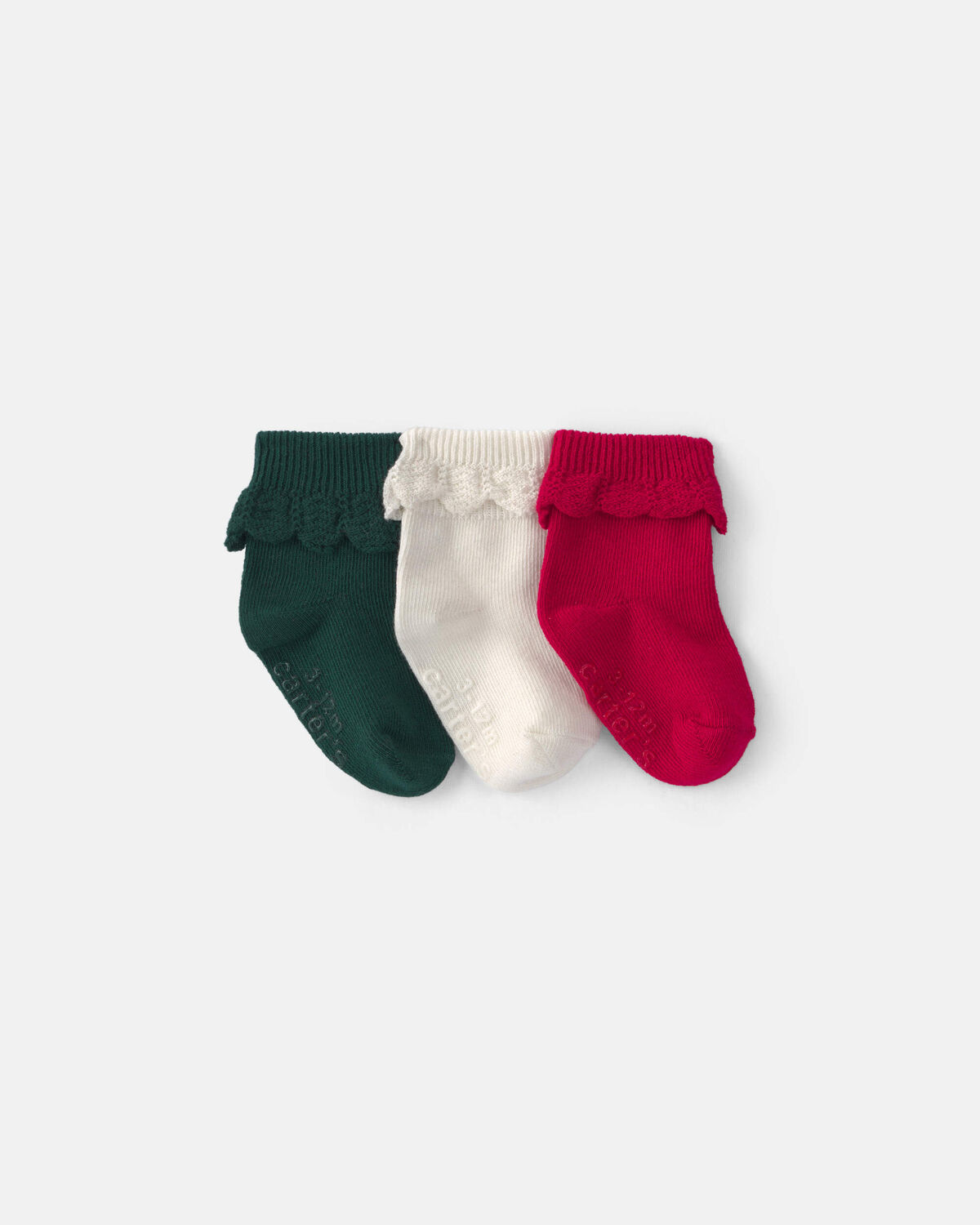 Baby Girl 3-Pack Christmas Foldover Ruffle Bootie - Green/Cream/Red 1 Baby Girl 3-Pack Christmas Foldover Ruffle Bootie - Green/Cream/Red