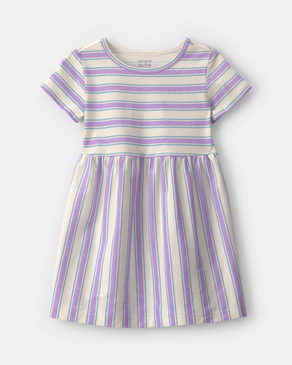 Toddler Girl Striped Short-Sleeve Dress - Purple/Ivory 1 Toddler Girl Striped Short-Sleeve Dress - Purple/Ivory