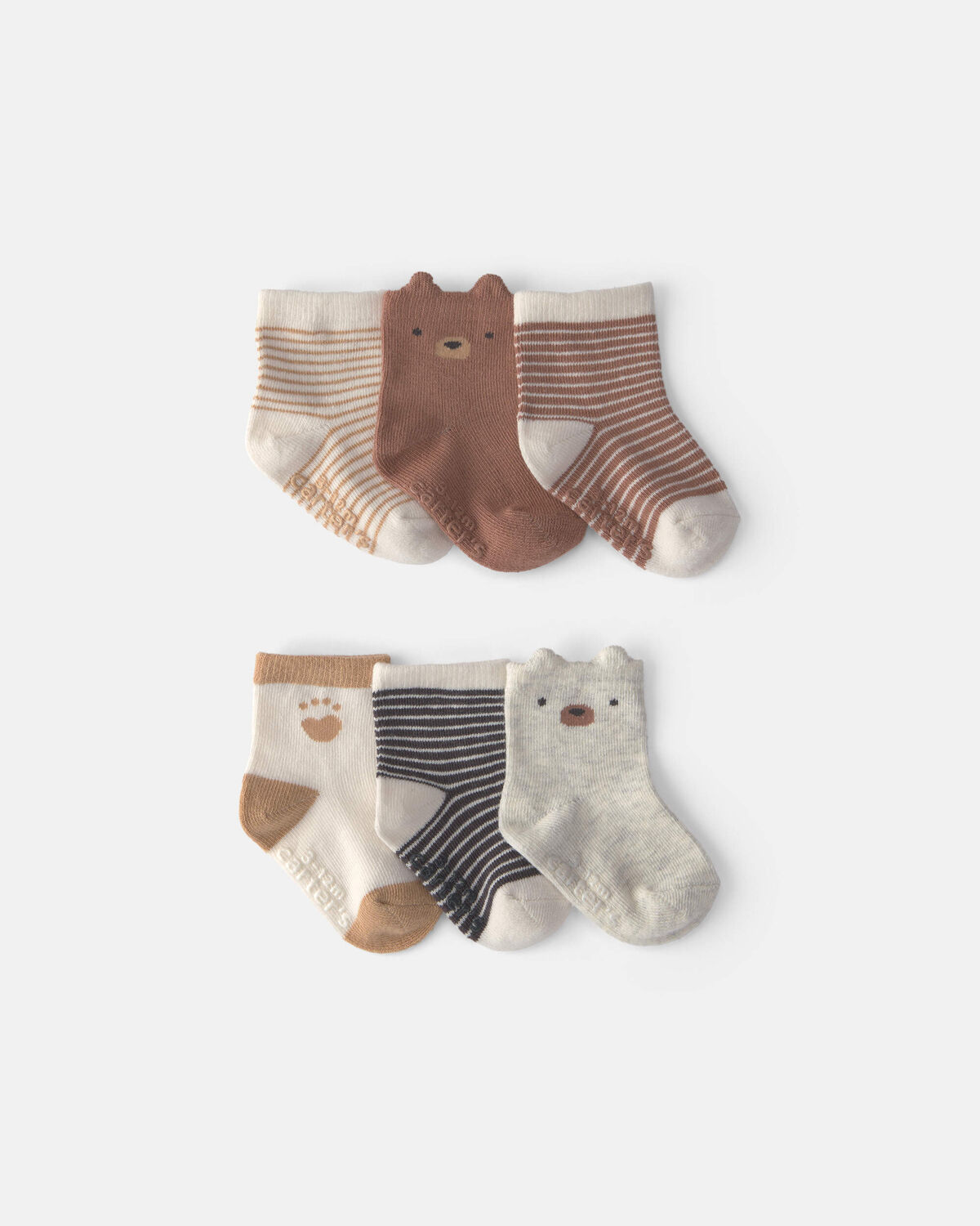 Baby Boy 6-Pack Bear Striped No Show Socks - Brown/Cream 1 Baby Boy 6-Pack Bear Striped No Show Socks - Brown/Cream