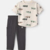 Toddler Boy 2-Piece Car French Terry Short-Sleeve Top & Pant Set - Cream/Grey 4 Toddler Boy 2-Piece Car French Terry Short-Sleeve Top & Pant Set - Cream/Grey
