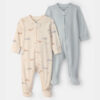 Baby 2-Pack Whale Striped 100% Cotton 2-Way Zip Sleep & Play Pajamas - Blue/Ivory