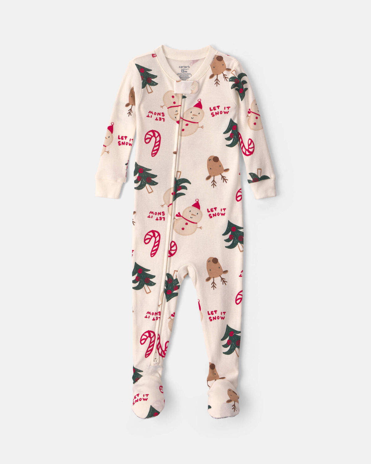Baby 1-Piece Christmas Icon 2-Way Zip 100% Cotton Snug Fit Footed Pajama - Cream