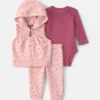 Baby Girl 3-Piece Heart Hooded Layering Set - Pink