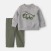 Baby Boy 2-Piece Dinosaur Fleece Pullover & Pant Set - Grey
