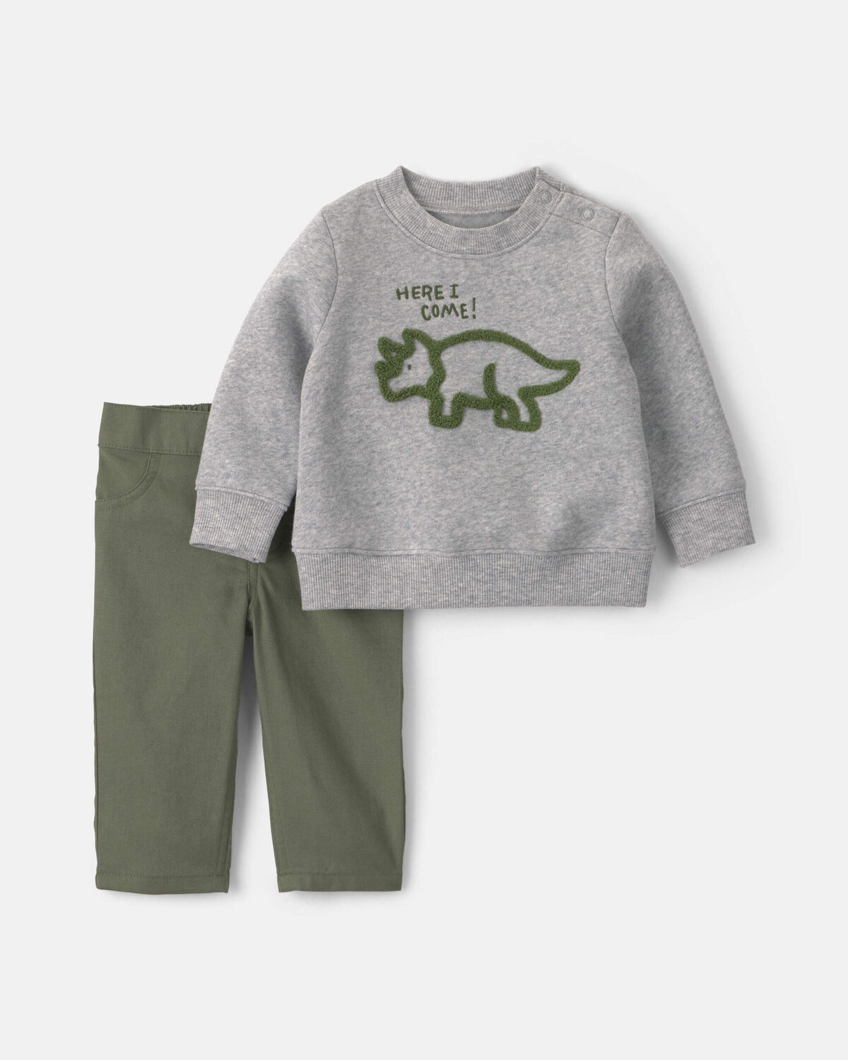 Baby Boy 2-Piece Dinosaur Fleece Pullover & Pant Set - Grey 1 Baby Boy 2-Piece Dinosaur Fleece Pullover & Pant Set - Grey