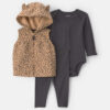 Baby Girl 3-Piece Leopard Fleece Long-Sleeve Layering Set - Brown/Black