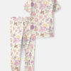 Toddler Girl Butterfly 100% Cotton Snug Fit 2-Piece Pajama Set - Cream
