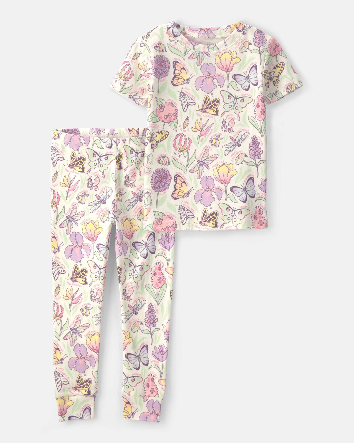 Toddler Girl Butterfly 100% Cotton Snug Fit 2-Piece Pajama Set - Cream 1 Toddler Girl Butterfly 100% Cotton Snug Fit 2-Piece Pajama Set - Cream