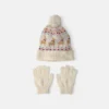 Kids 2-Piece Fair Isle Christmas Beanie & Glove Set - Cream