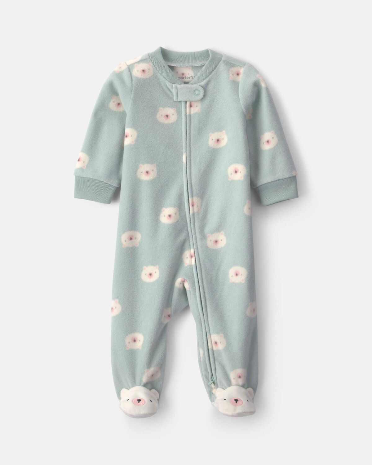 Baby Girl Bear Fleece 2-Way Zip Sleep & Play Pajamas - Green 1 Baby Girl Bear Fleece 2-Way Zip Sleep & Play Pajamas - Green