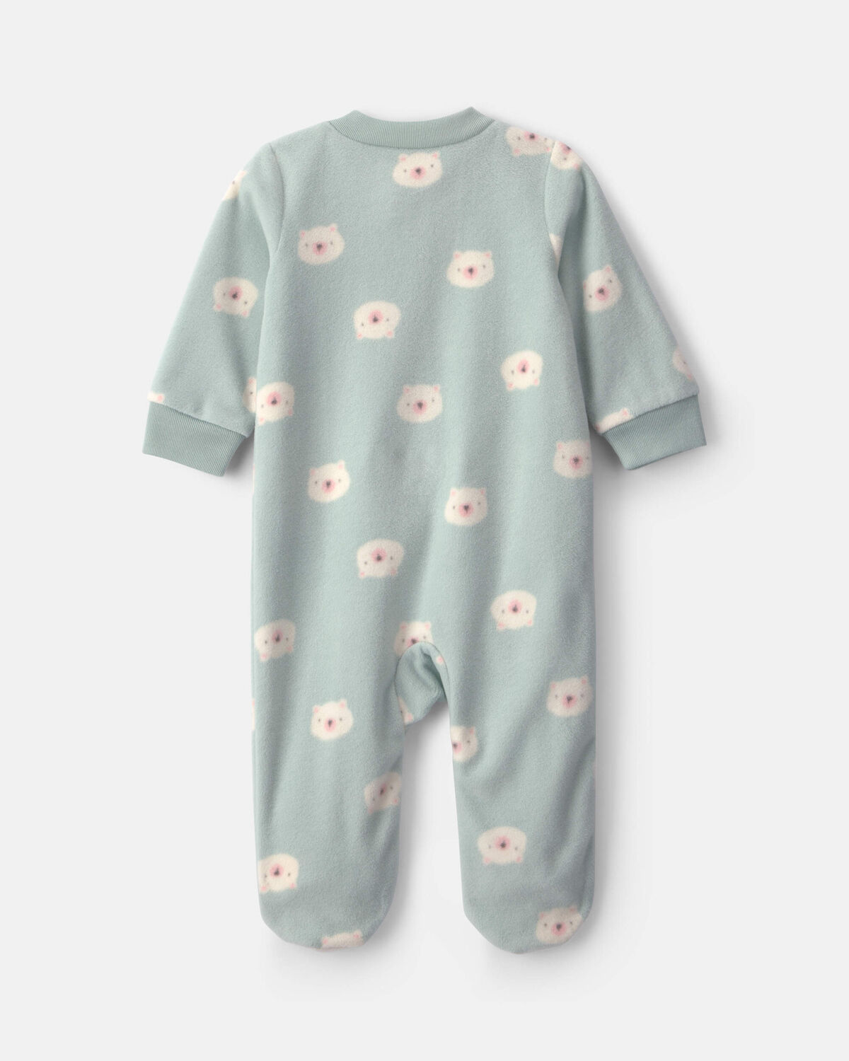 Baby Girl Bear Fleece 2-Way Zip Sleep & Play Pajamas - Green 2 Baby Girl Bear Fleece 2-Way Zip Sleep & Play Pajamas - Green