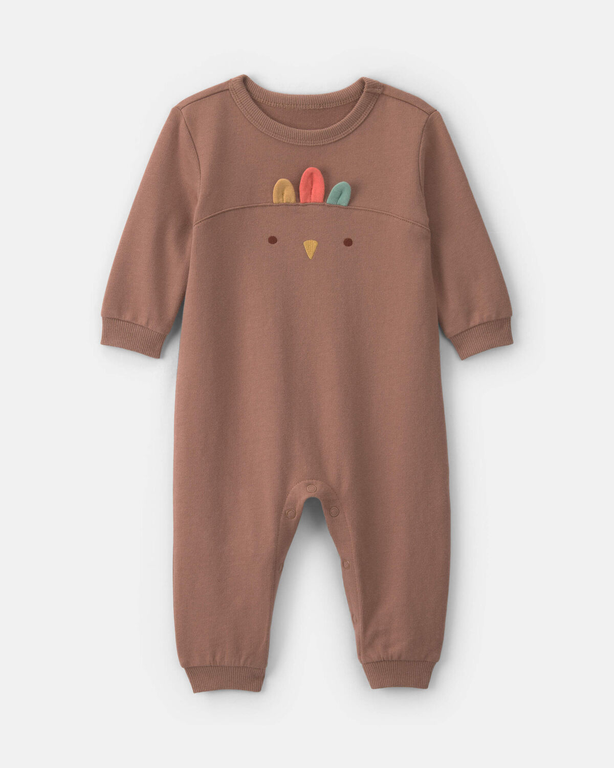 Baby Turkey Thanksgiving French Terry Long-Sleeve Jumpsuit - Brown 1 Baby Turkey Thanksgiving French Terry Long-Sleeve Jumpsuit - Brown